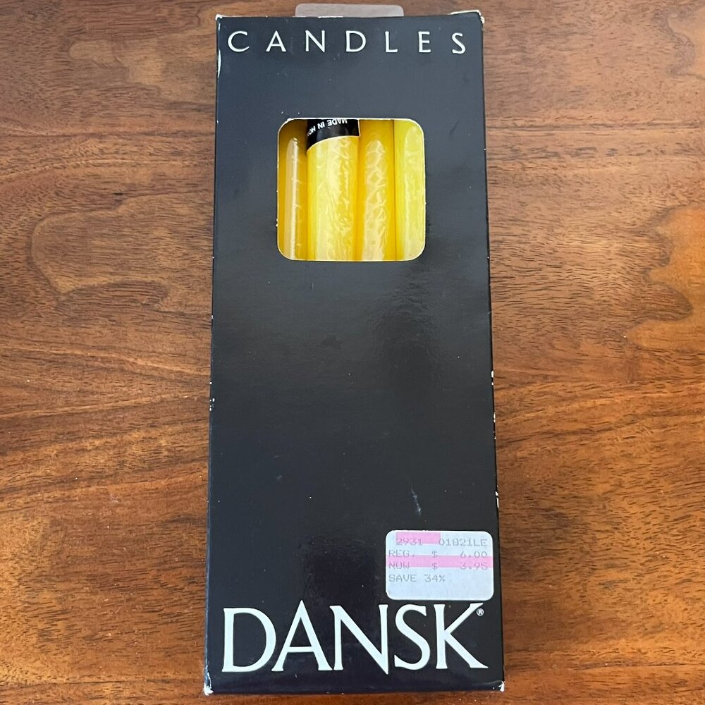 Unused Dansk Set of 6 Six 10" Taper Candles Yellow Tapers Vintage Hong Kong
